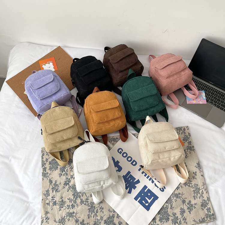 2022 New style corduroy women's backpack for foreign trade, Korean style, simple and trendy elements backpack, simple one-piece consignment full figure