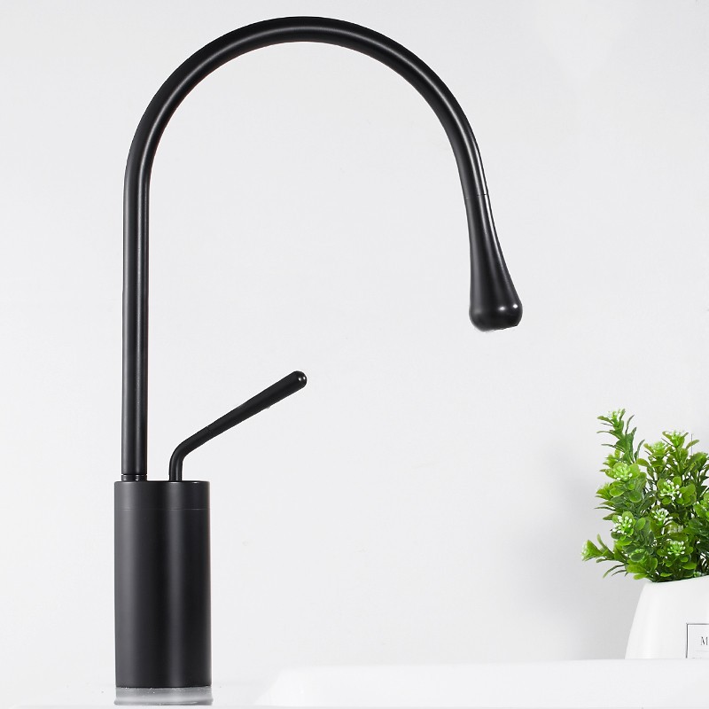 Copper washbasin, cold and hot water faucet, washbasin, black washbasin, countertop basin, bathroom cabinet faucet, white water drop faucet full figure