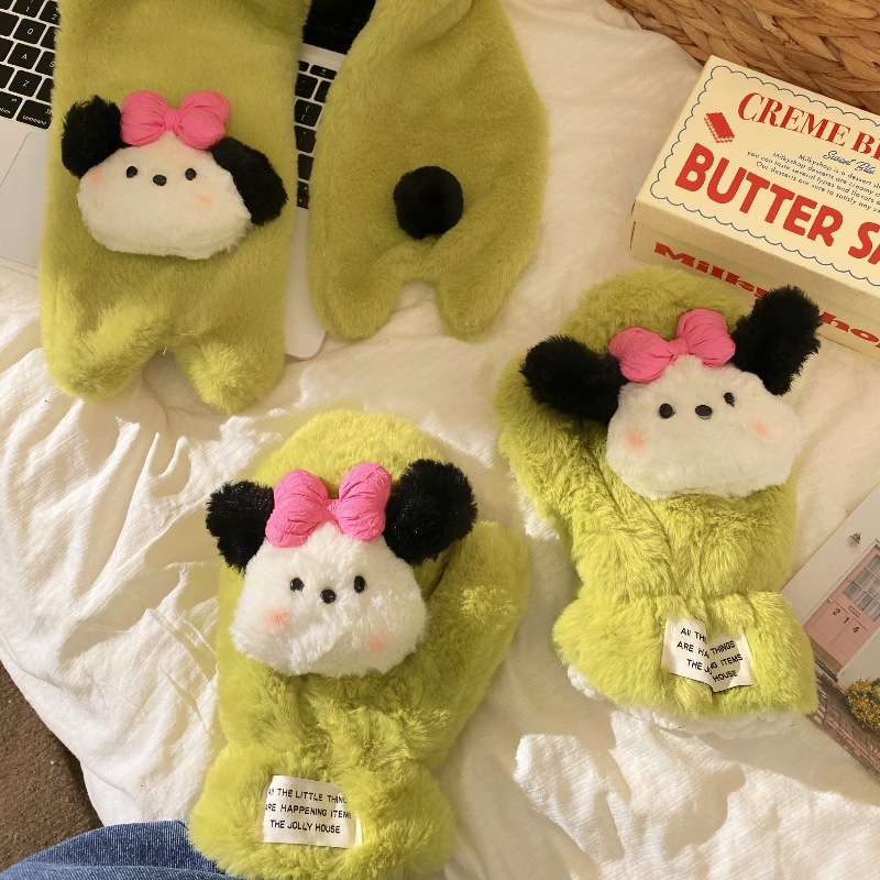 Cute puppy plush gloves, winter warm and cold-proof gloves, student outdoor cycling fleece thickened halter-neck gloves Item Picture