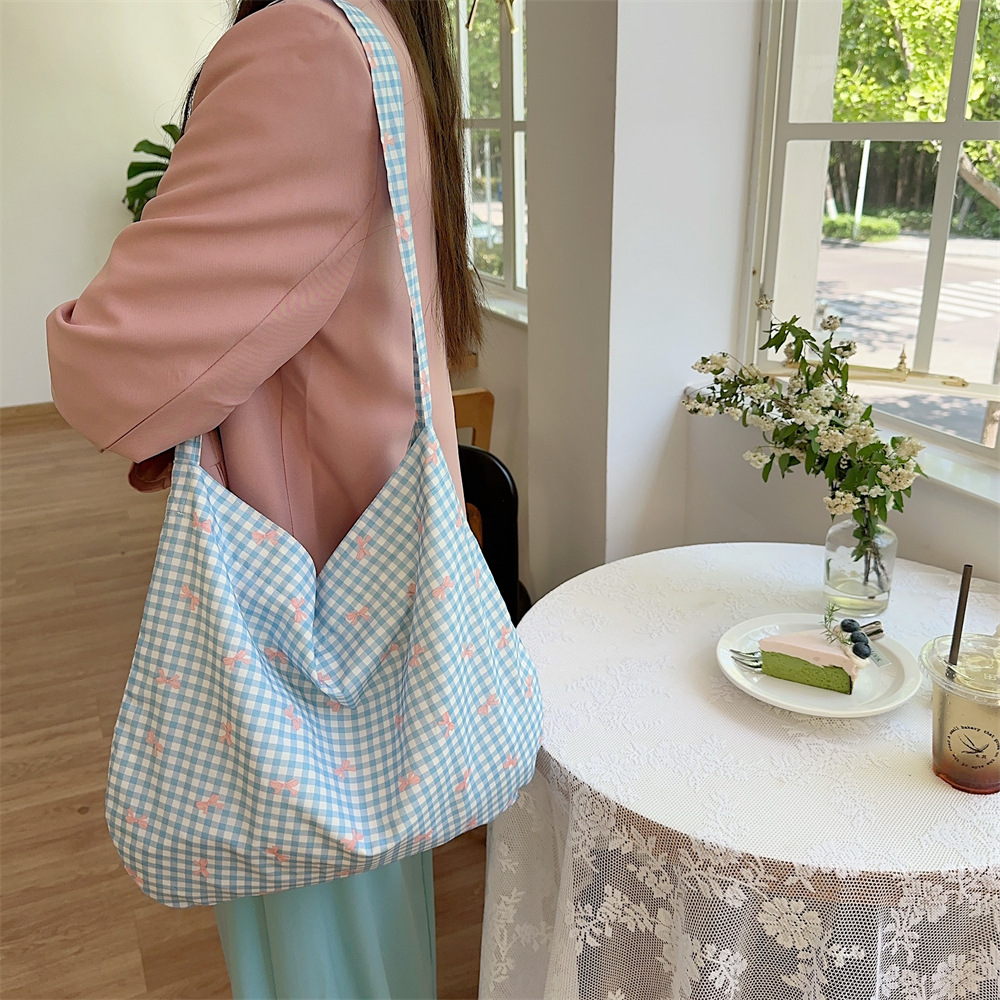 44301 Korean bag, printed bow canvas bag, floral crossbody bag, single-shoulder shopping bag, student class bag details Picture