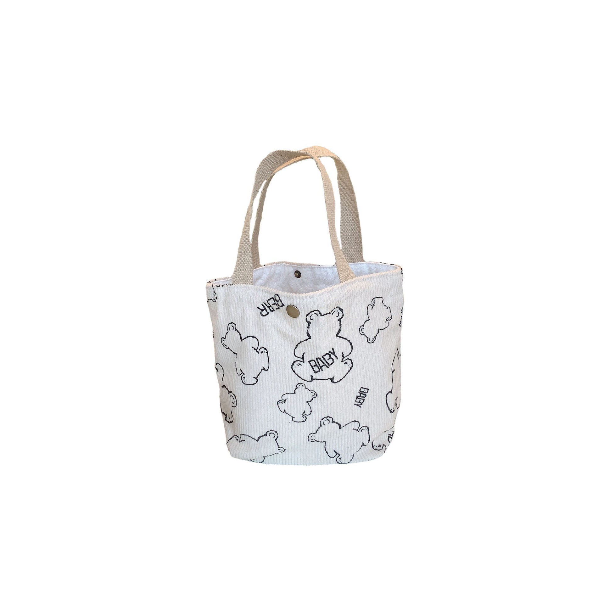 0571baby Bear Corduroy Bento Bag, Portable large-capacity storage bag, Lunch box, hand-carry bag Item Picture