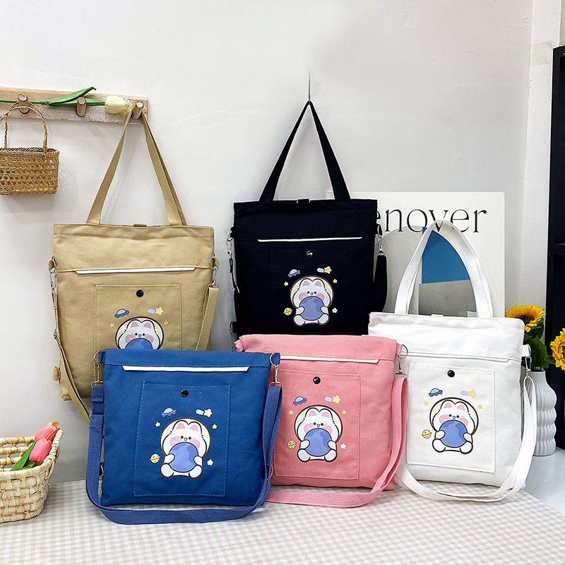 Wholesale of 2025 new cartoon casual canvas bags, large-capacity, fashionable and cute girl single-shoulder bags and tote crossbody bags full figure