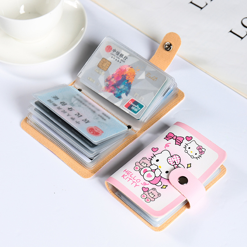 Cute cat cartoon card case for female students, anti-demagnetization, large-capacity portable, compact and multi-functional card holder and business card holder details Picture