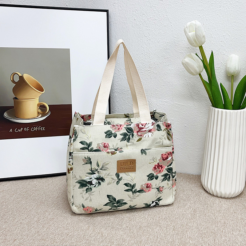 Japanese-style bucket-shaped tote canvas bag, versatile for going out, hand-held bento box bag, large-capacity handbag Specification drawing