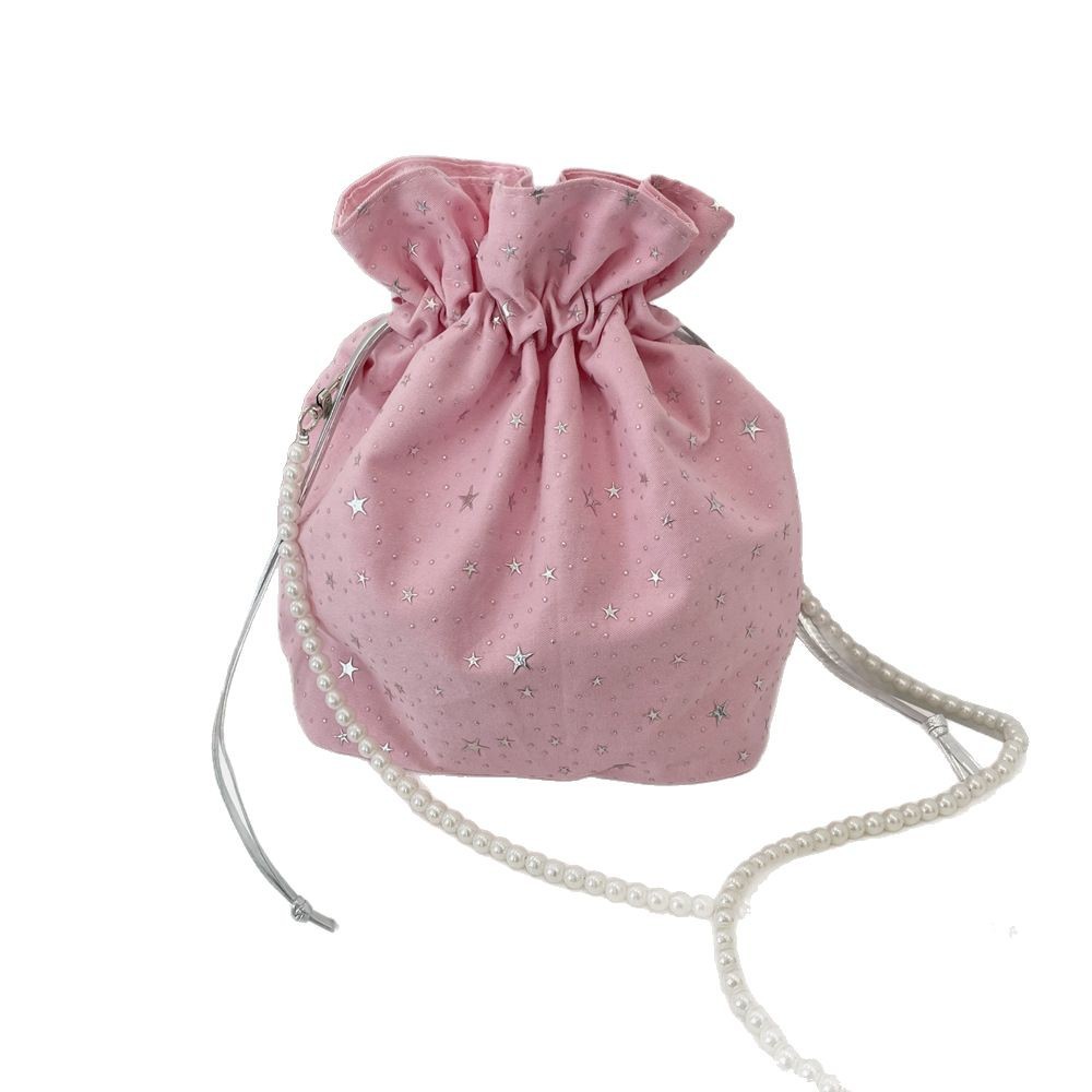 54183 Korean version star sequined fashionable and fresh single-shoulder bag, new canvas bag drawstring drawstring crossbody bag Item Picture