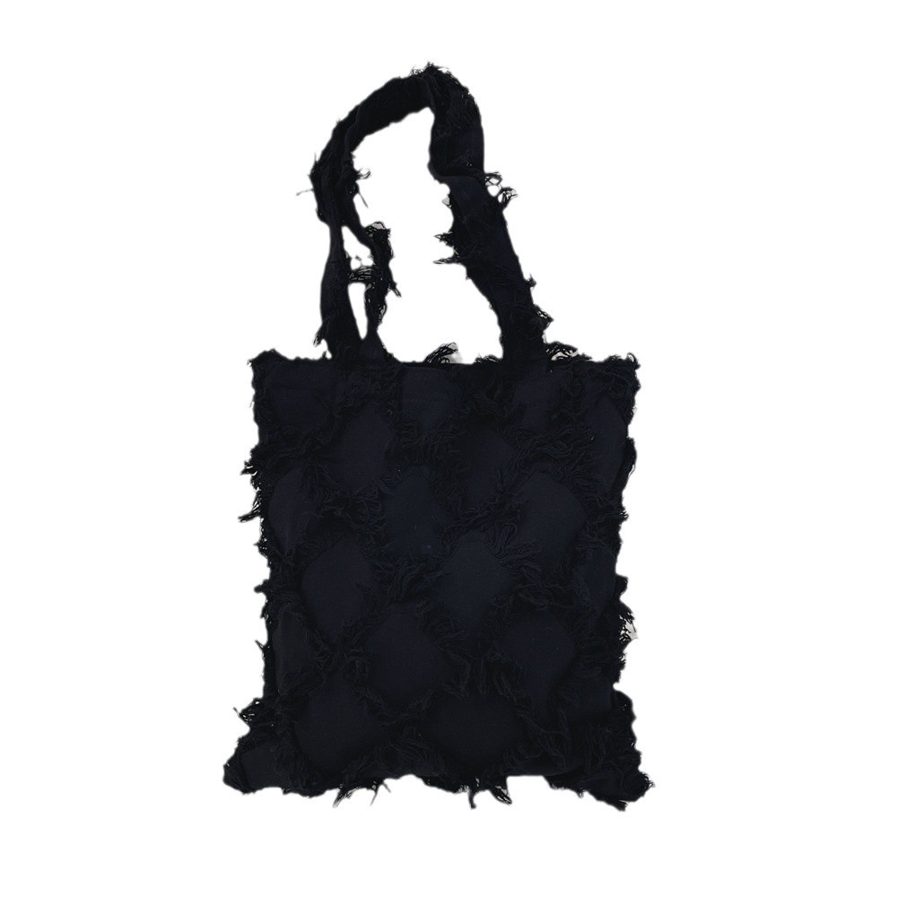 312301 Retro fringed single-shoulder bag 2024 New style simple cloth bag Tote bag ins hand-held canvas bag for women Item Picture