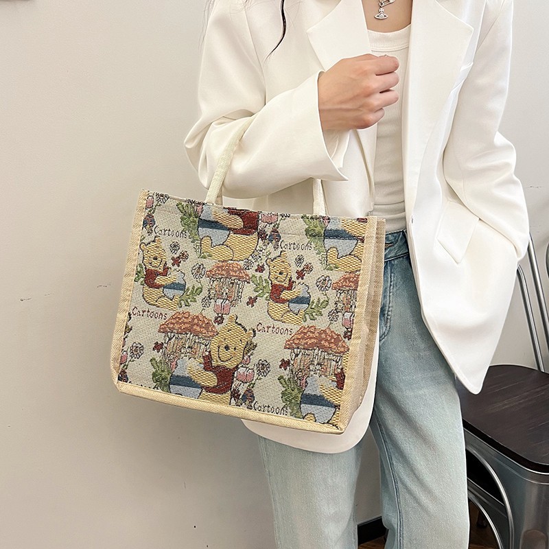 A new large-capacity cotton and linen ins single-shoulder bag with a high aesthetic level in Korean style, a fashionable handbag for women's commuting to work Specification drawing