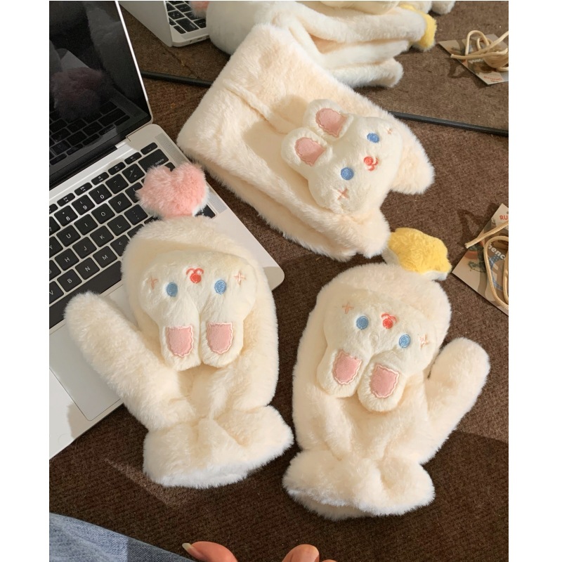 Star Rabbit Little mitten gloves for girls in winter, cute plush, windproof, cold-proof, thickened and warm, can be worn around the neck for girls Application Scenario