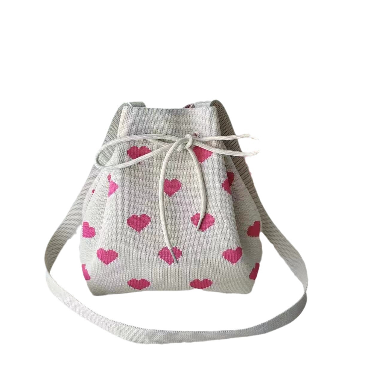 ins internet-famous drawstring bag, women's knitted bag, bucket bag, Longchamp bag, Japanese and Korean versions, versatile casual tote bag, crossbody Item Picture