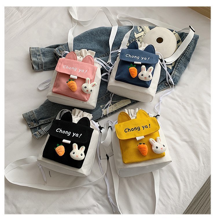 Korean campus fresh and cute cartoon rabbit bucket bag, color-blocking small bag, versatile casual single-shoulder crossbody bag undefined