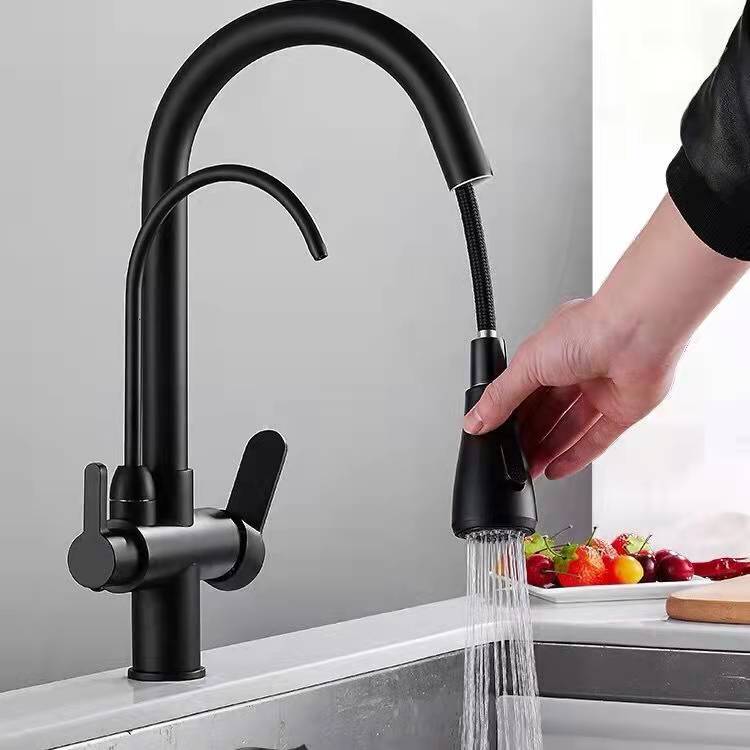 Kitchen pull-out cold and hot water faucet, three-in-one pure direct drinking water faucet, sink, sink faucet Specification drawing