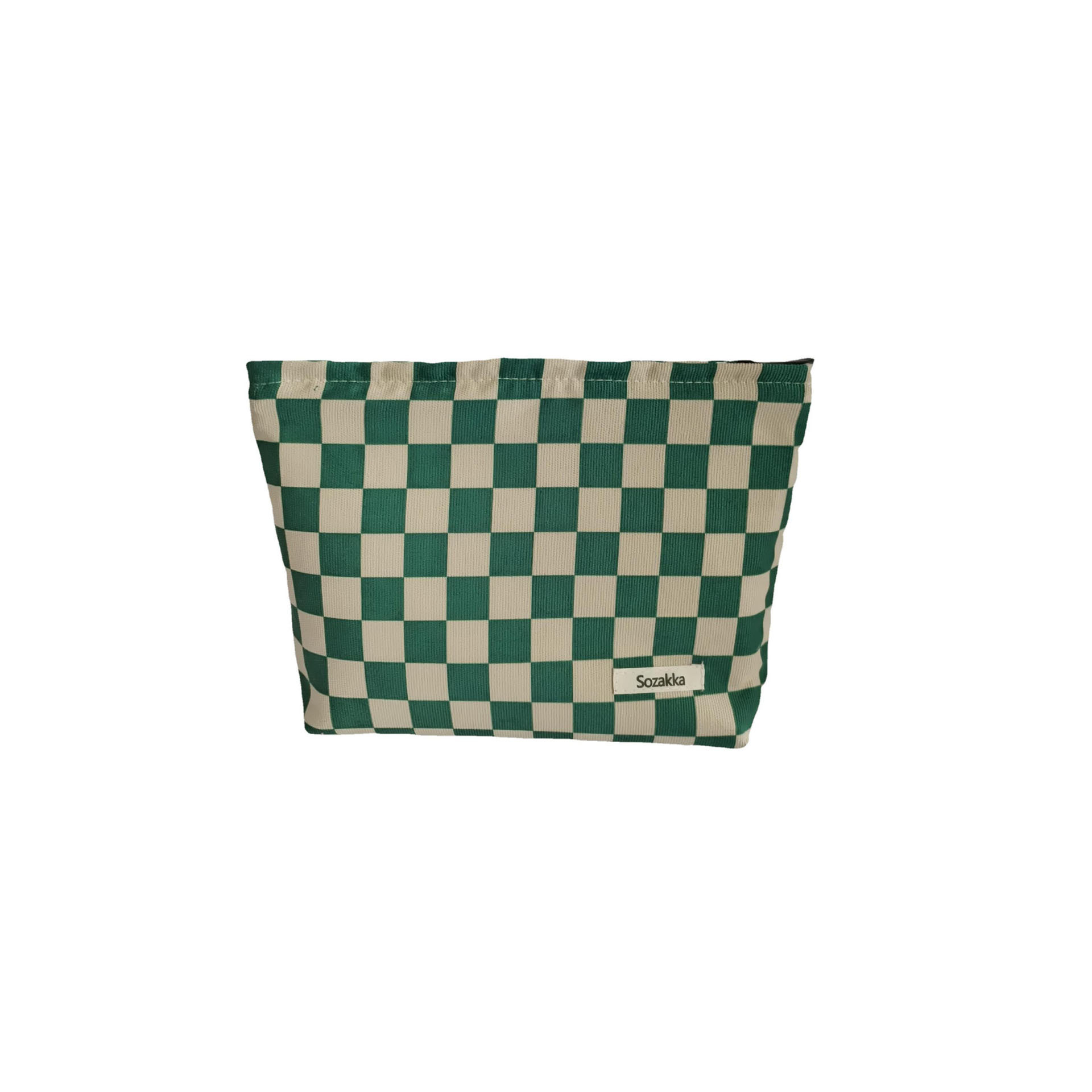 111306 Corduroy checkered makeup bag, color-blocking checkered washbasin storage bag, women's clutch, cosmetics Item Picture
