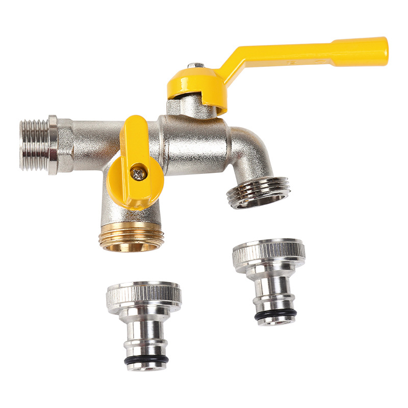 Cross-border best-selling metal alloy double-head faucet with ton bucket lid for export, one-in-two-out washing machine and garden faucet Specification drawing