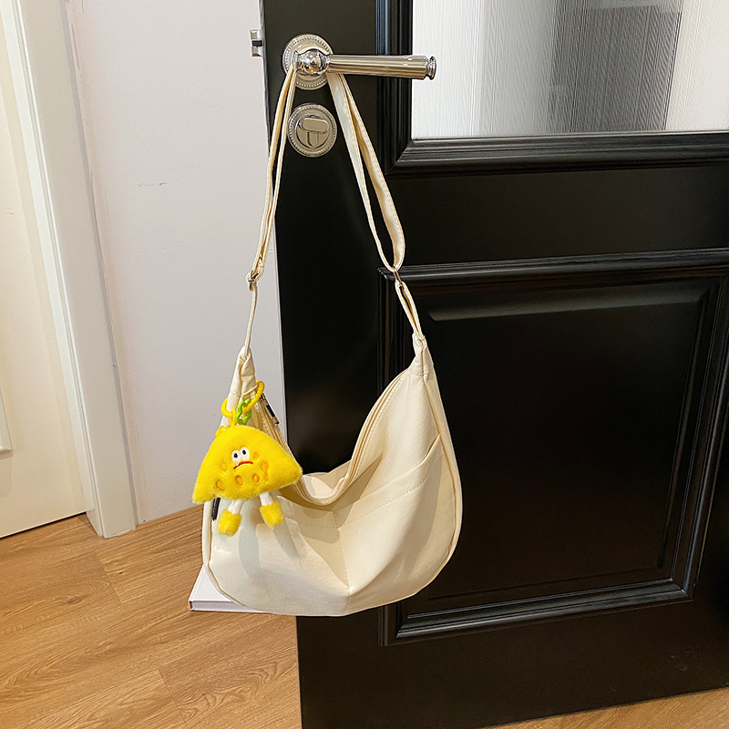 Simple solid-color canvas bag 2024 new style Japanese large-capacity single-shoulder dumpling bag, versatile for school and commuting crossbody bag Specification drawing