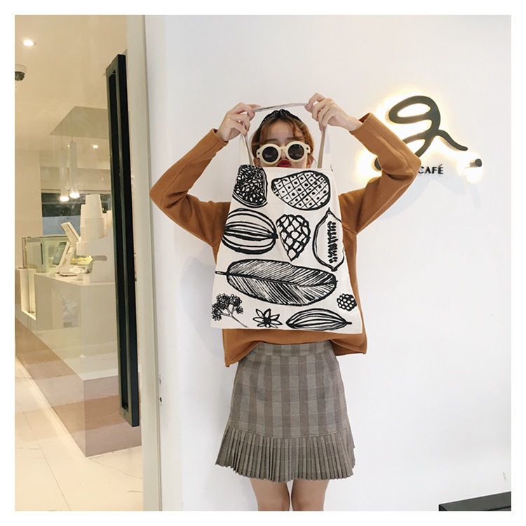 The new E53 Korean chic large-capacity three-compartment single-shoulder bag is a basic and simple summer printed canvas bag for women details Picture