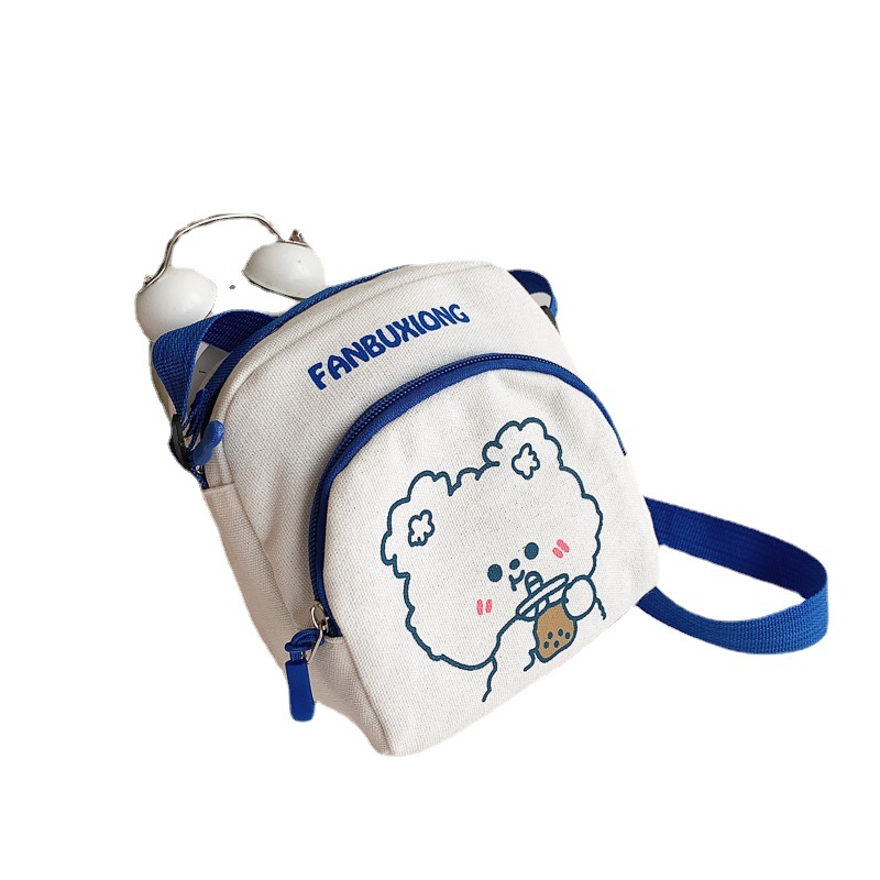 2024 New single-shoulder crossbody mobile phone pocket change canvas bag, fresh, sweet and cute, little bear and little rabbit mood niche bag Item Picture