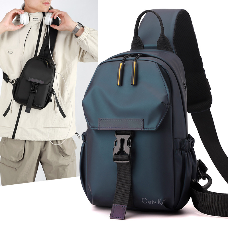 Cross-border trendy single-shoulder chest bag, fashionable and casual crossbody bag, men's high-end feel, simple and sporty water-resistant bag, men's style full figure
