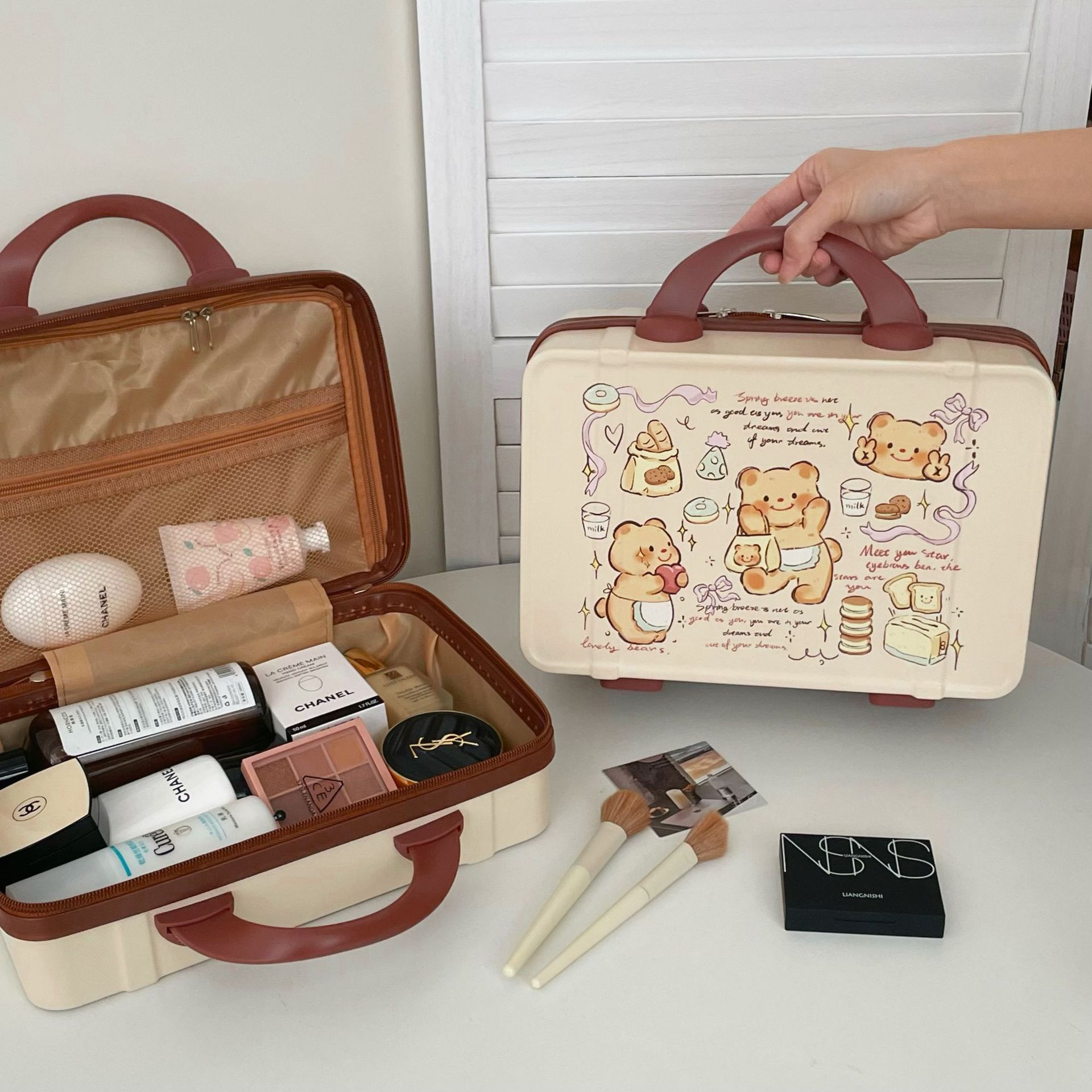 Customizable printed cosmetic case, hand-held suitcase, women's retro 14-inch ins student storage bag, portable travel case details Picture