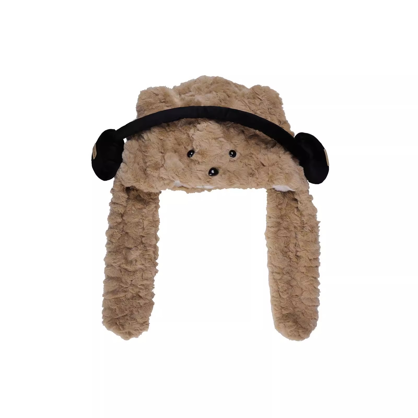 Cartoon headphones, bear hat, women's winter cycling windproof and fleece warm ear-protecting hat, plush scarf all-in-one hat Item Picture