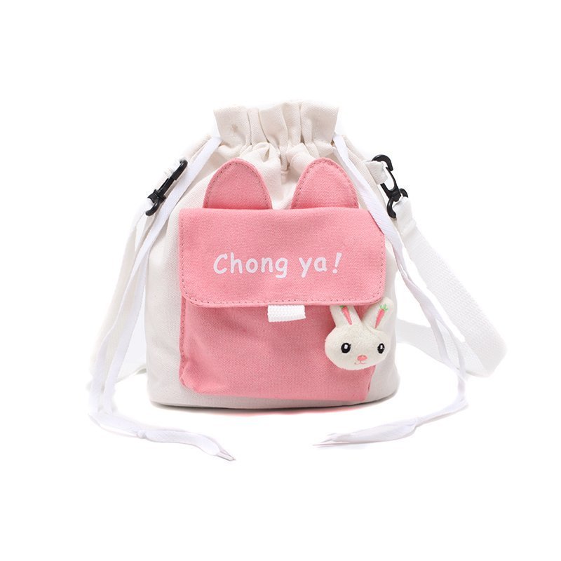 Korean campus fresh and cute cartoon rabbit bucket bag, color-blocking small bag, versatile casual single-shoulder crossbody bag Item Picture