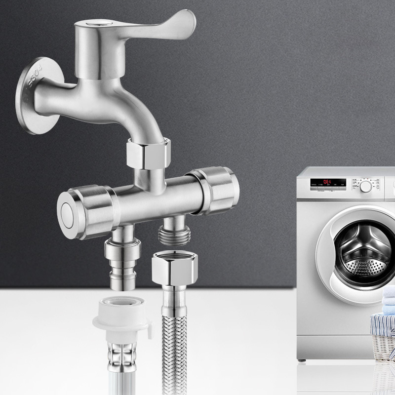 304 stainless steel washing machine faucet diverter, one inlet and two outlets, dual water outlet, one split and two adapter faucet Specification drawing