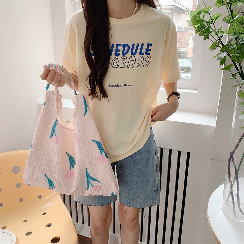 25246 Pink Tulip Combination large-capacity hand-held bento bag, Ladies' tote single-shoulder shopping bag details Picture