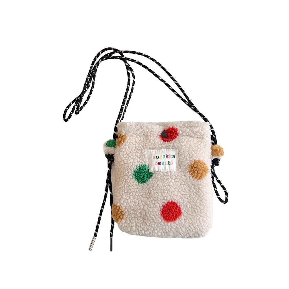 4112 New plush rainbow polka dot cute little bag, pink single-shoulder crossbody bag, shopping portable storage bag Item Picture