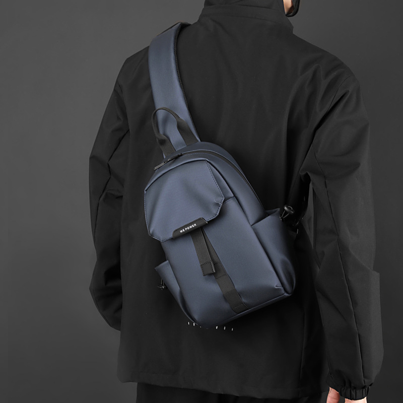 WEPOWER Men's simple chest bag, crossbody bag, single-shoulder bag, chest bag, sports small bag, waterproof nylon crossbody bag Specification drawing