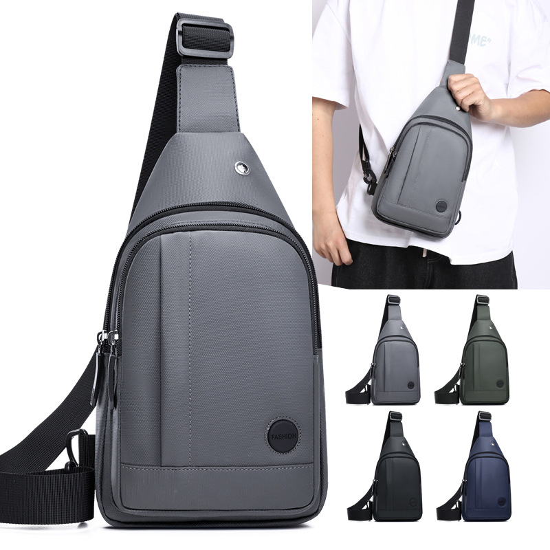 The new men's waterproof nylon chest bag is simple and fashionable. It features a large-capacity multi-layer crossbody bag and a casual shoulder bag full figure