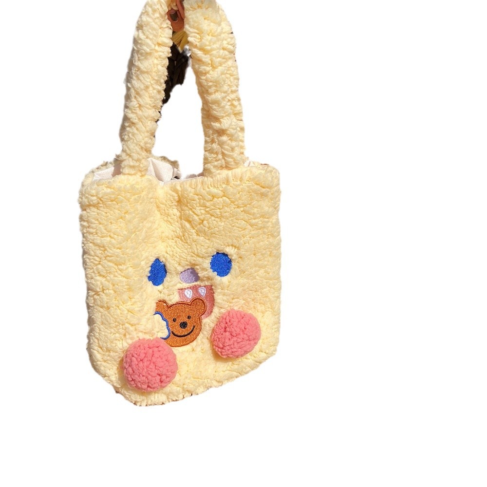 010121 Plush hand-held cute blush bear embroidery cartoon hand-held shoulder bag, fluffy hand-held handbag Item Picture