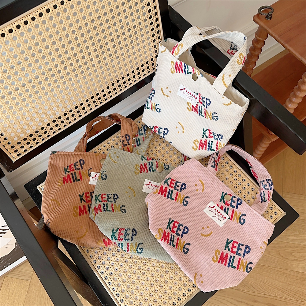 3924 corduroy cute casual handbag, canvas bag, hand-held little girl bag, portable bento bag, lunch box bag full figure