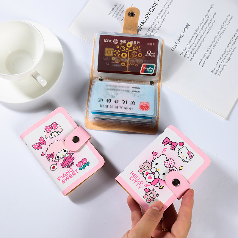 Cute cartoon ID card case with multiple slots, ID card and bank card protection case, student couple style card case, anti-demagnetization for women full figure