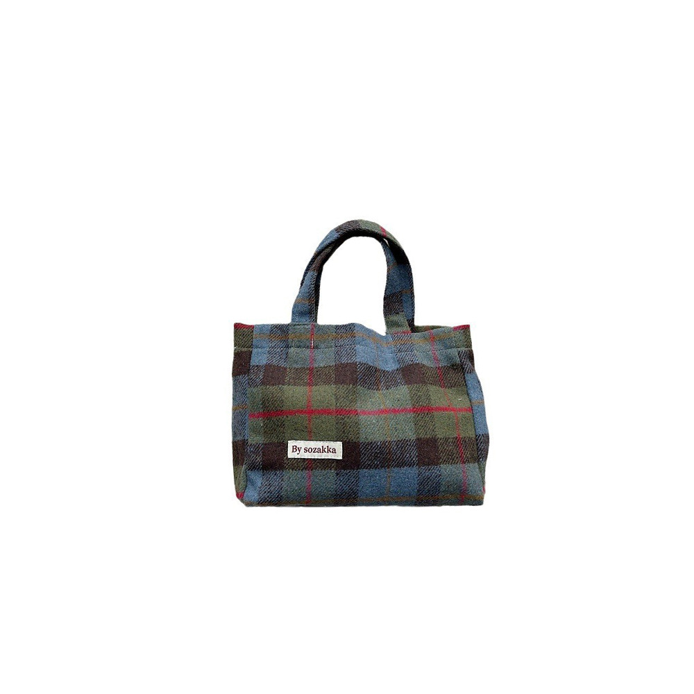 311021 Simple ins retro style woolen multi-color handbag for women, 2023 new checkered autumn and winter women's bag Item Picture