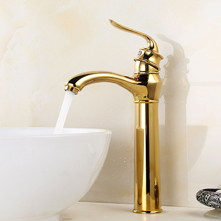 European-style all-copper faucet, bathroom basin faucet, bathroom hot and cold water basin, golden faucet full figure