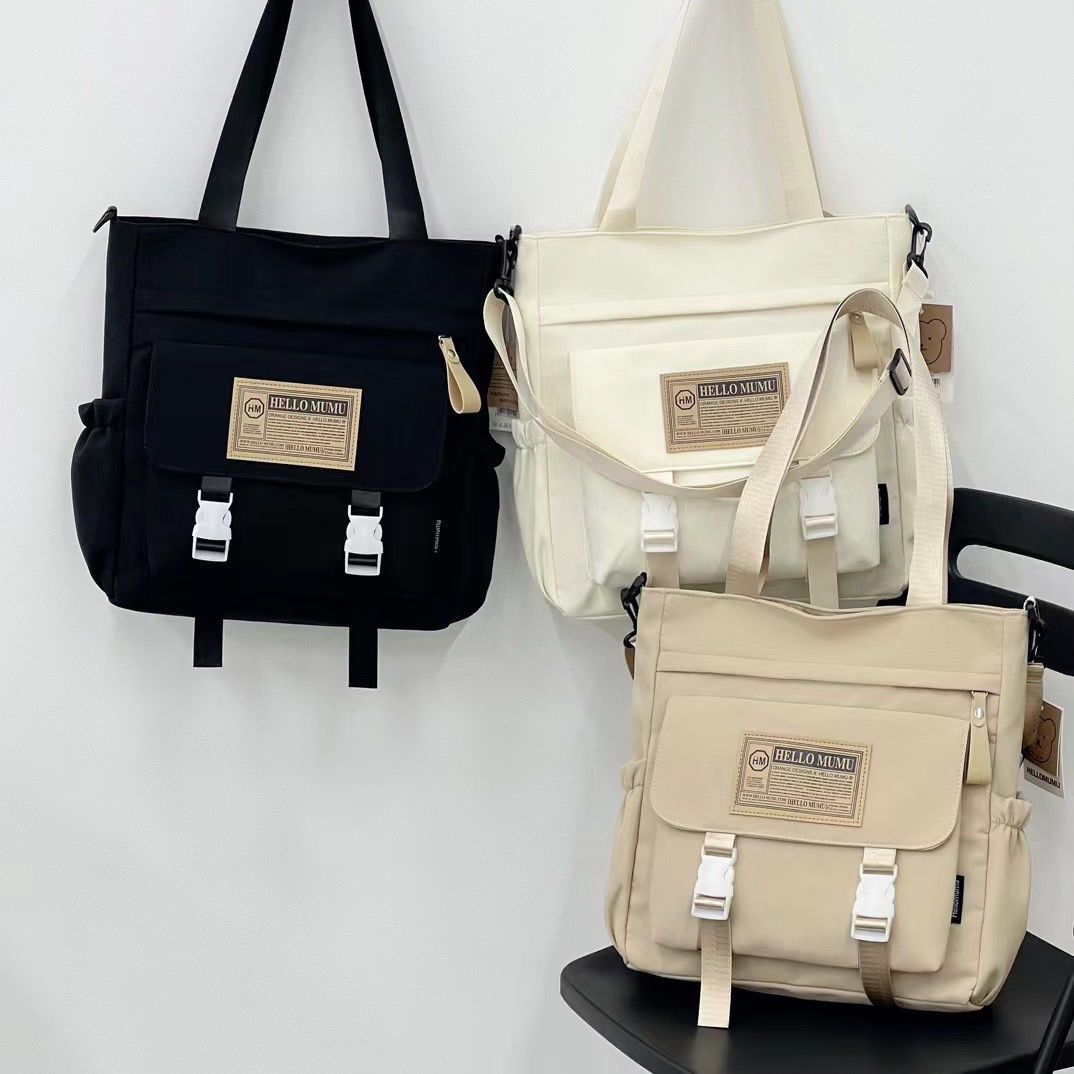 New large-capacity single-shoulder commuter bag, Japanese ins minimalist nylon crossbody bag for girls, student class messenger bag full figure