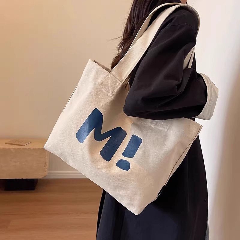 Canvas bag for women, large capacity, sturdy supermarket shopping bag, simple and versatile, 2024 new single-shoulder hand-held tote bag Specification drawing