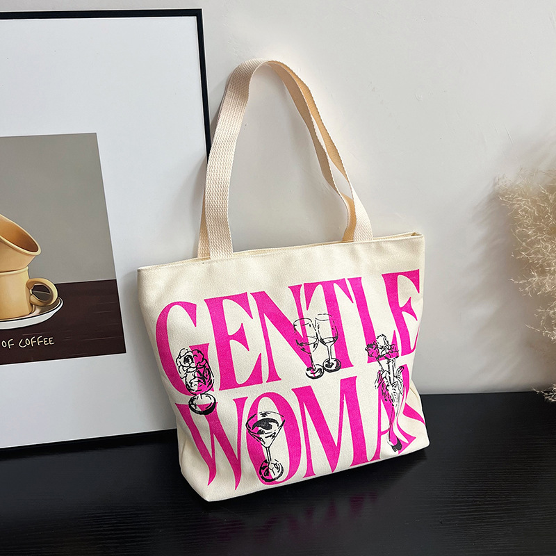 Gentlewoman's new large-capacity canvas bag, a single-shoulder shopping bag with letters, is a versatile student commuting tote bag Specification drawing