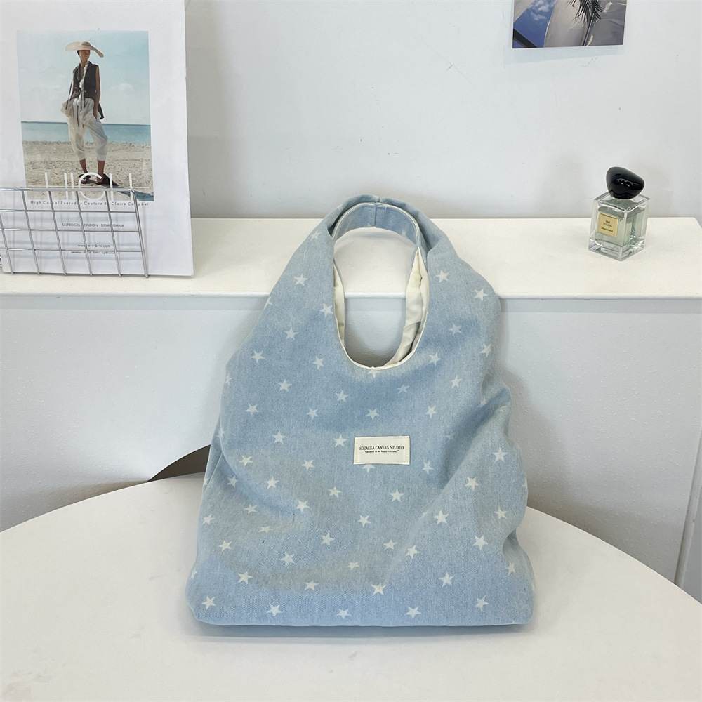 41191 Fresh and sweet denim star print vest bag, versatile large-capacity commuter single-shoulder bag and handbag details Picture