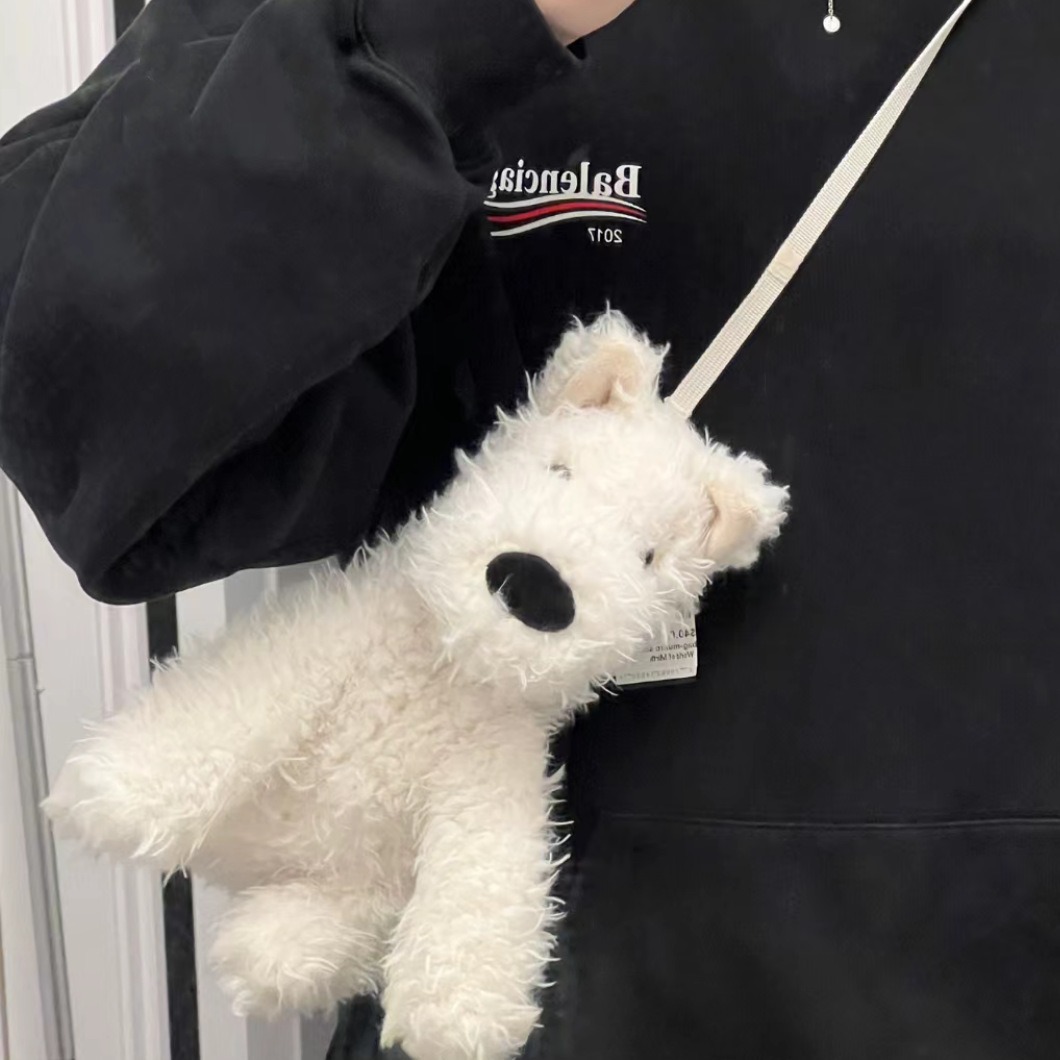 2023 New West Highland Doll Bags, Cartoon plush toy figurines, crossbody bags, puppy fur bags, internet-famous styles Specification drawing