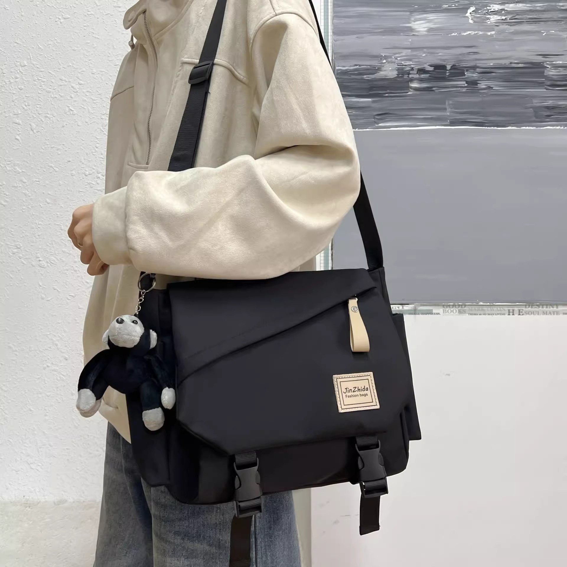 Harajuku Gakuen style crossbody bag for women, ins Japanese style, versatile, large-capacity single-shoulder bag for campus, student class tutorial bag details Picture