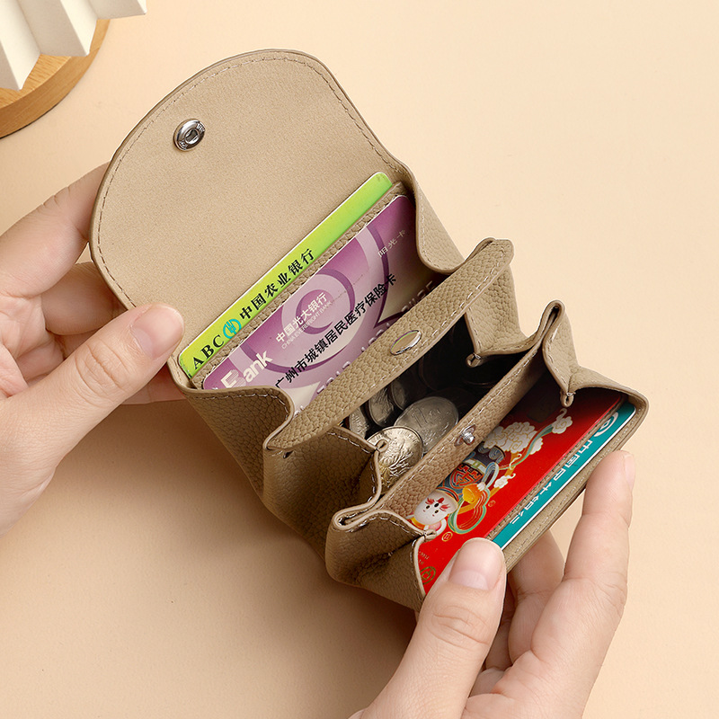 Japanese and Korean creative pu lychee peel wallet, short and cute coin coin wallet, double-layer pu mini wallet for girls details Picture