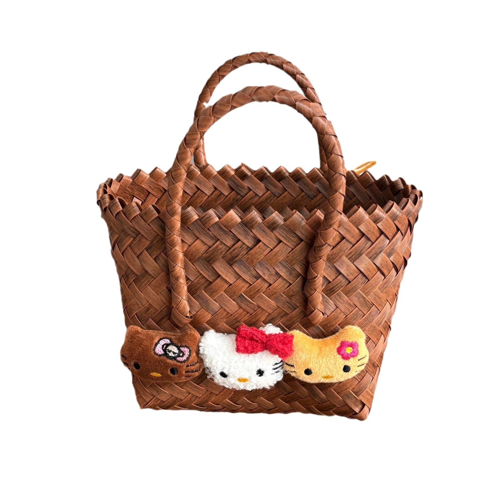 The same style of summer cat imitation rattan woven baby handcrafted from Xiaohongshu, cute vegetable basket handbag, beach bag for girls Item Picture