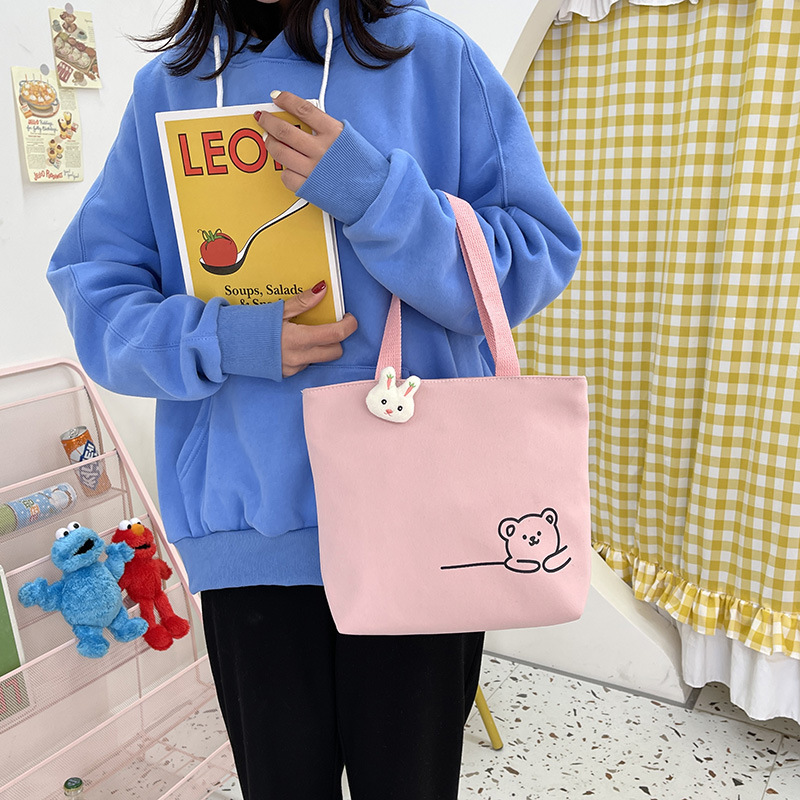 2022 New Japanese-style ins fresh and clean shopping storage bags, lunch boxes, bento bags, girls' handbags, canvas bags Specification drawing