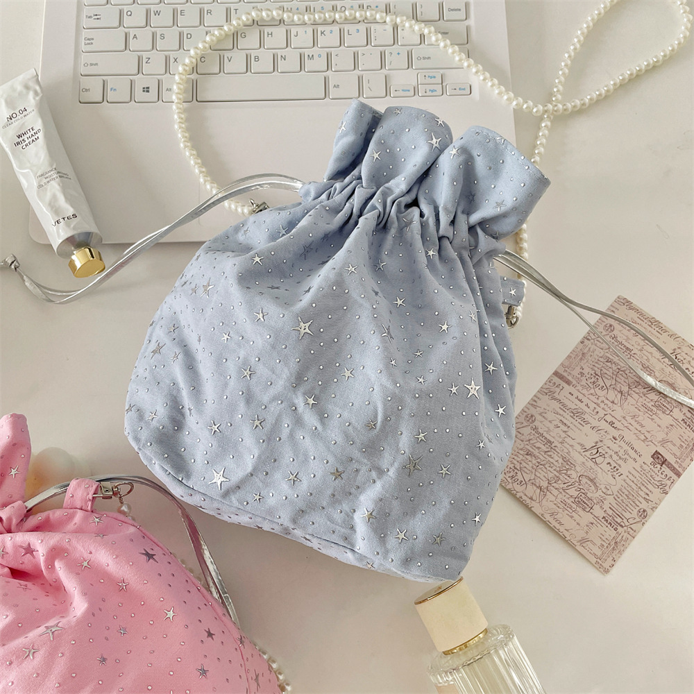 54183 Korean version star sequined fashionable and fresh single-shoulder bag, new canvas bag drawstring drawstring crossbody bag Application Scenario