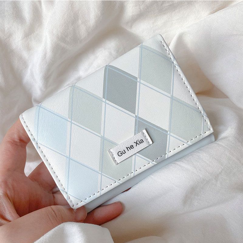 Haiyan blue checkered wallet, simple and ins-style Korean multi-functional student wallet, loose change card bag, one-piece bag with zipper Application Scenario