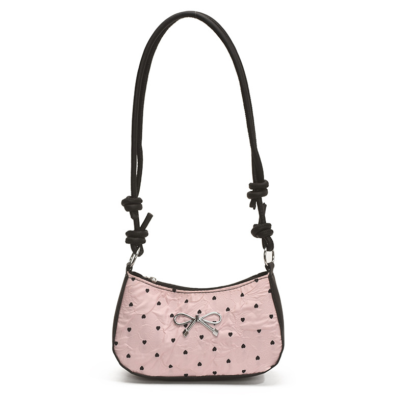 This high-end and light luxury single-shoulder bag is a new summer style. It features a cute pink bow-shaped small square bag and is versatile. It is a crescent-shaped underarm bag for women Item Picture