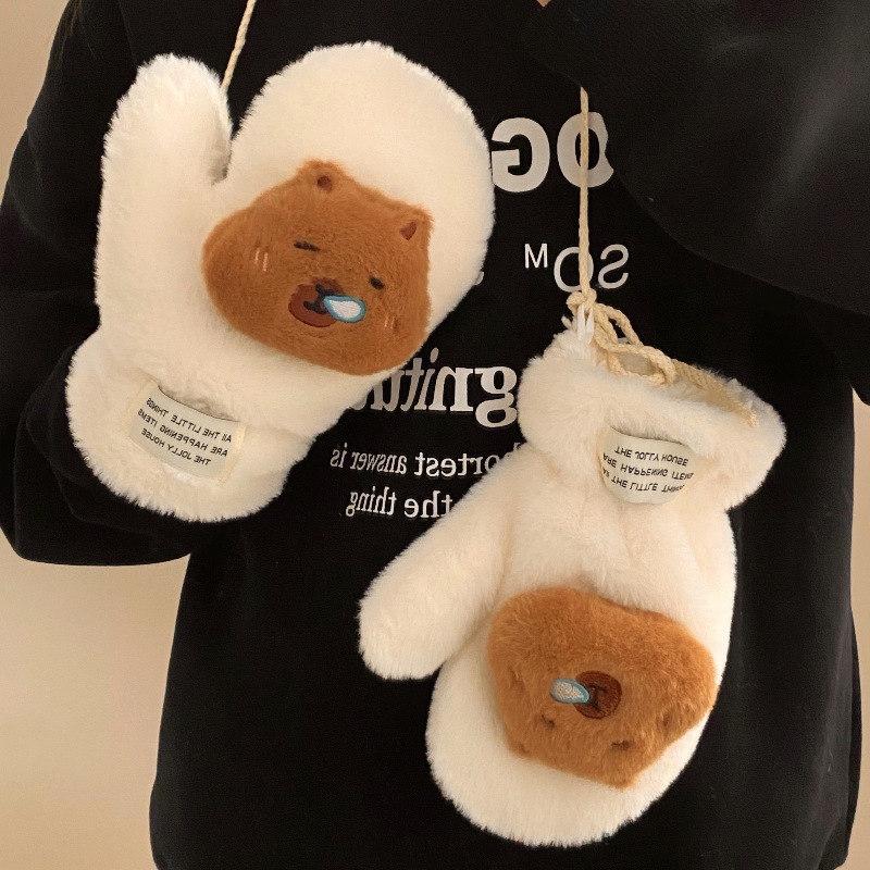 Cartoon Mizusai Gloves 2024 New winter products, student cycling windproof and cold-proof outdoor gloves, plush gloves full figure