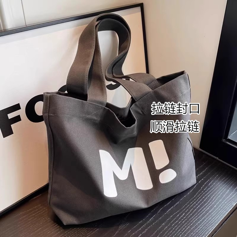 Canvas bag for women, large capacity, sturdy supermarket shopping bag, simple and versatile, 2024 new single-shoulder hand-held tote bag full figure