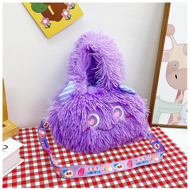 2024 New style of cute Korean plush single-shoulder crossbody bag with a girlish heart and cartoon monsters. Children's crossbody bag undefined