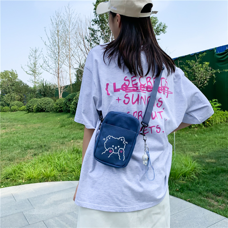 Summer canvas bag for women, Korean style Instagram sweet phone bag, 2021 new simple crossbody small bag for girls details Picture